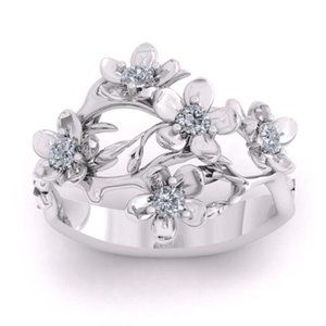 Exquisite 925 Silver Diamond Flower Ring